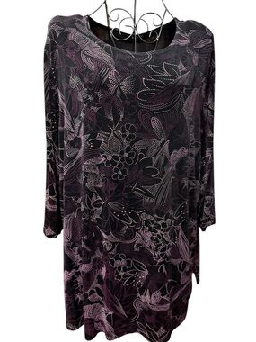 NWOT Vikki Vi Black & Purple Floral Long-Sleeve Tunic 1X